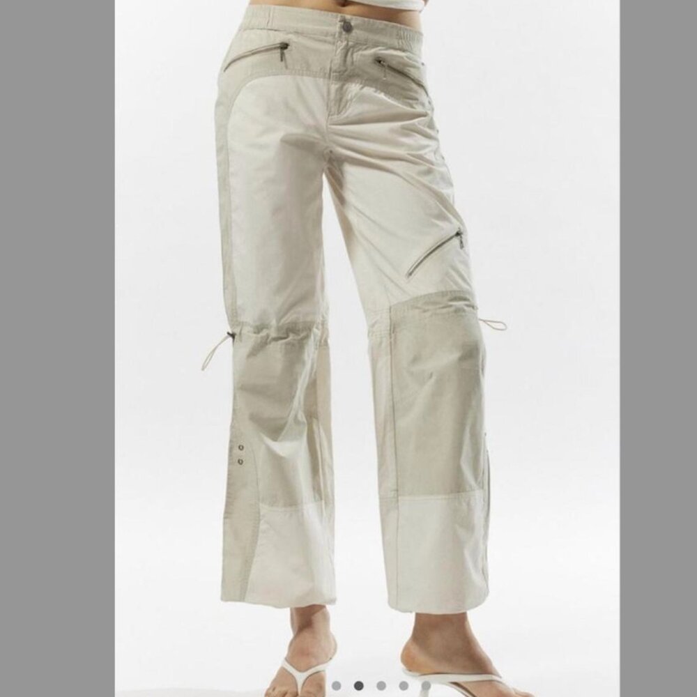Silence + Noise Wide-Leg Pants – Cream & Khaki, Adjustable Cinch (Urban Outfitte